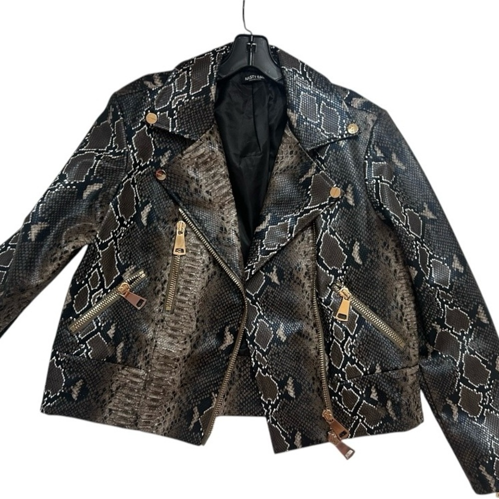 Nasty Gal RARE snakeskin Vintage moto jacket with gold hardware never worn